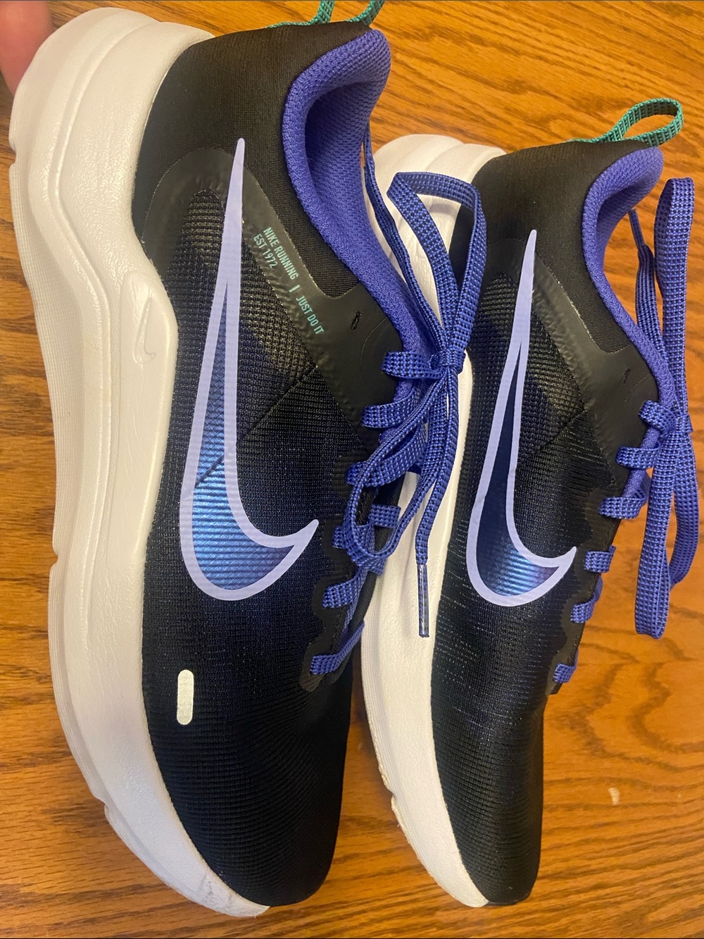 Nike DownShifter 12 Black & Purple Athletic Sneakers with White Soles Size 9